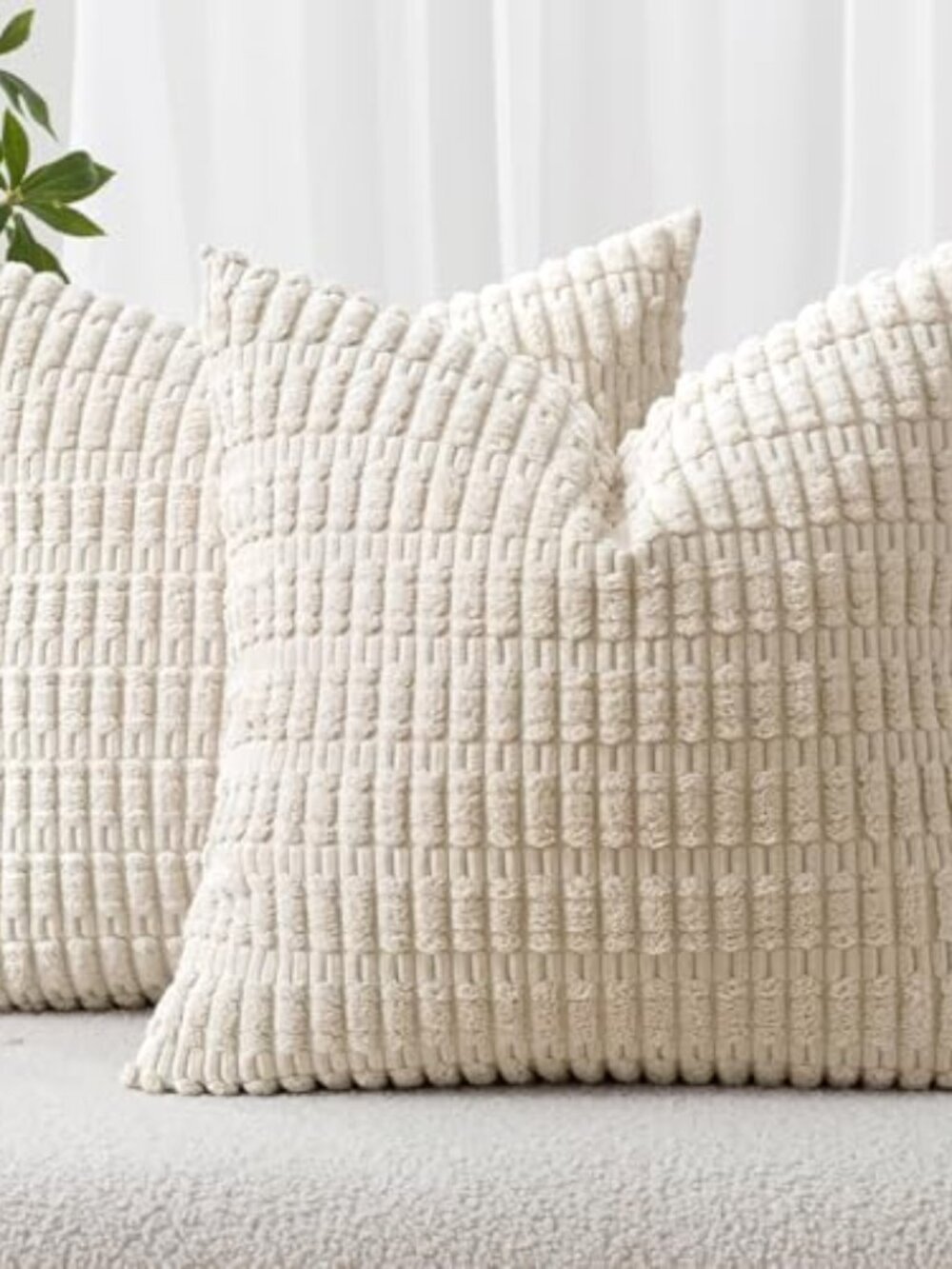 Pack of 2 Corduroy Decorative Throw Pillow Covers 18x18 Inch Soft Boho Striped